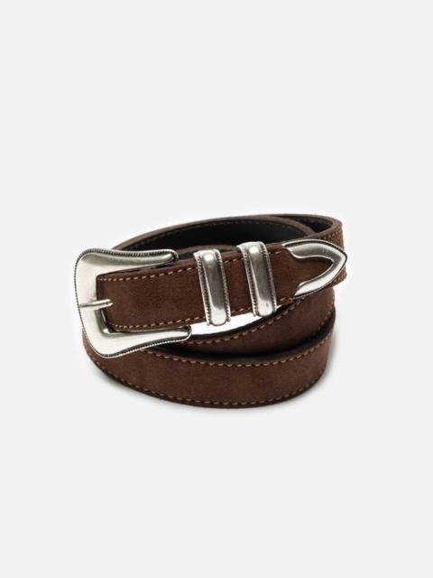 Western Suede Silver Belt Dark Brown