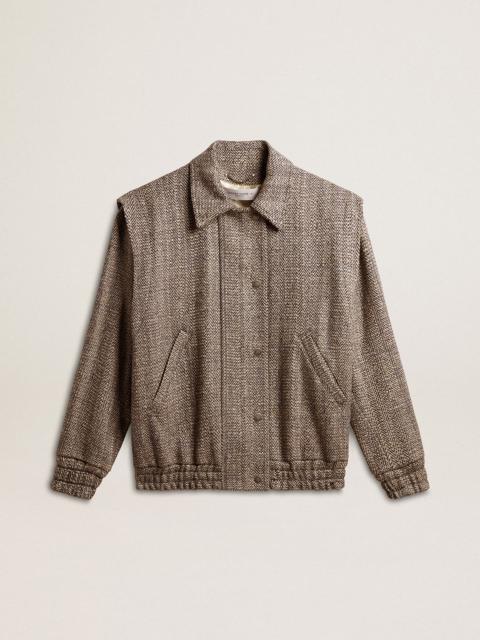 Women's bomber jacket in ecru brown herringbone wool