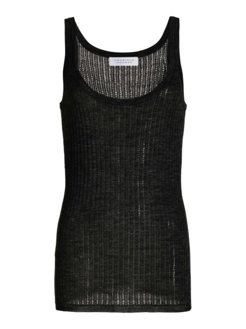 Nevin Pointelle Tank in Black Silk Cashmere
