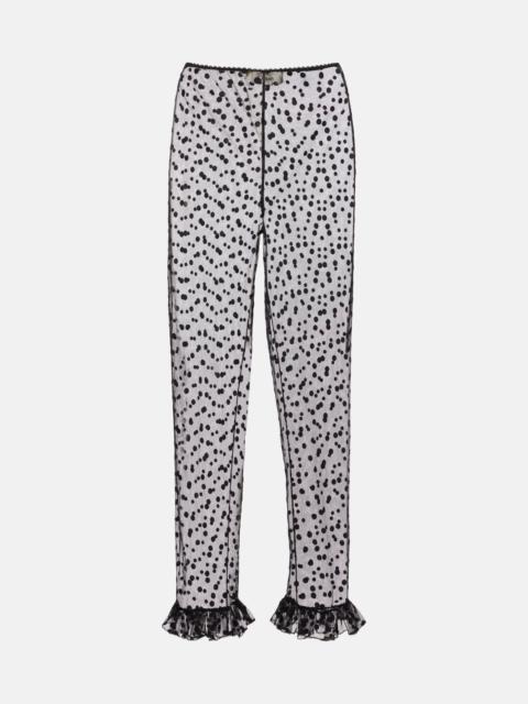 Polka-dot cotton-blend tulle straight pants