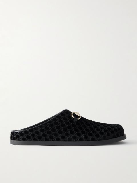 New Sol horsebit-detailed leather-trimmed velvet slippers Black