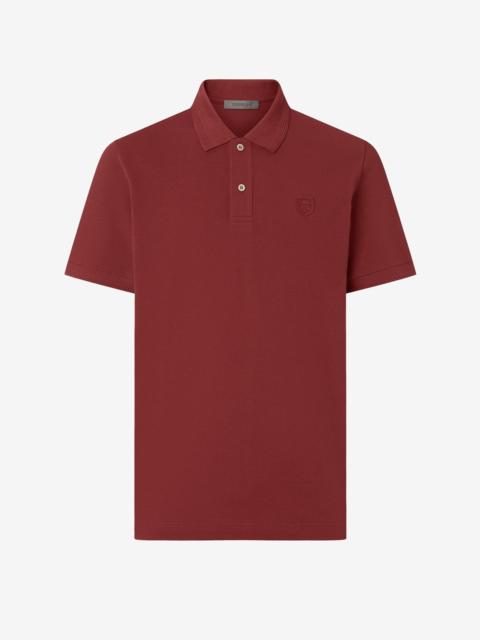 Burgundy button-up cotton pique polo shirt