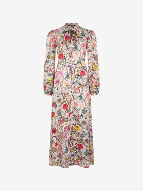 Long Silk Dress with Florentine Flowers Print