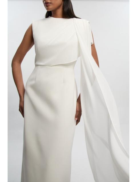 Polished Tailored Cape Drape Maxi Column Dress