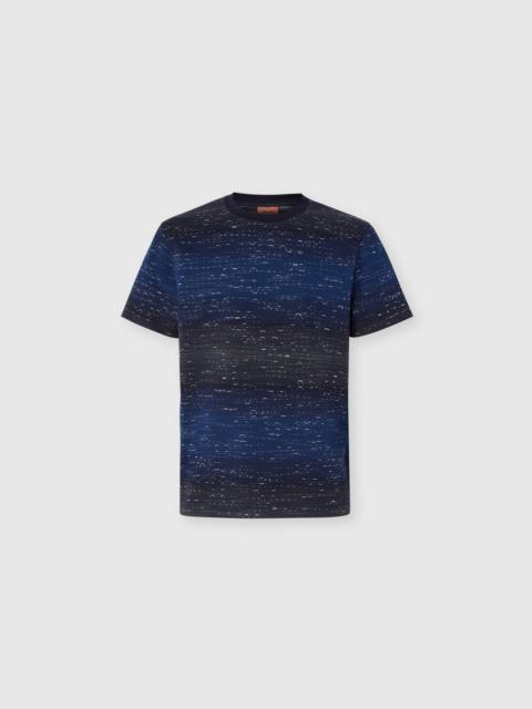 Crew-neck cotton T-shirt with jacquard Greek motif