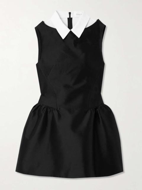 Gathered wool and linen-blend trimmed wool and silk-blend twill mini dress Black