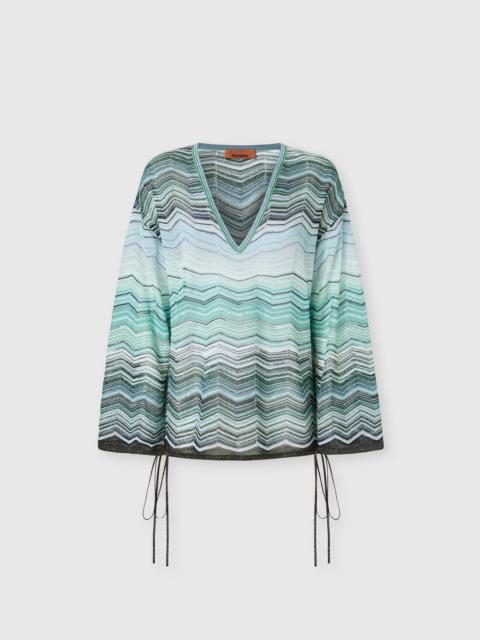 Chevron Lamé Viscose Blouse with Sequins