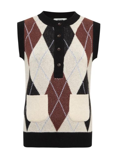 Carina Half-Buttoned Wool-Blend Vest multi