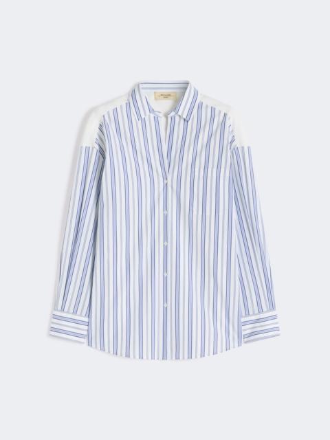Striped cotton shirt with eyelet lace - NAVY