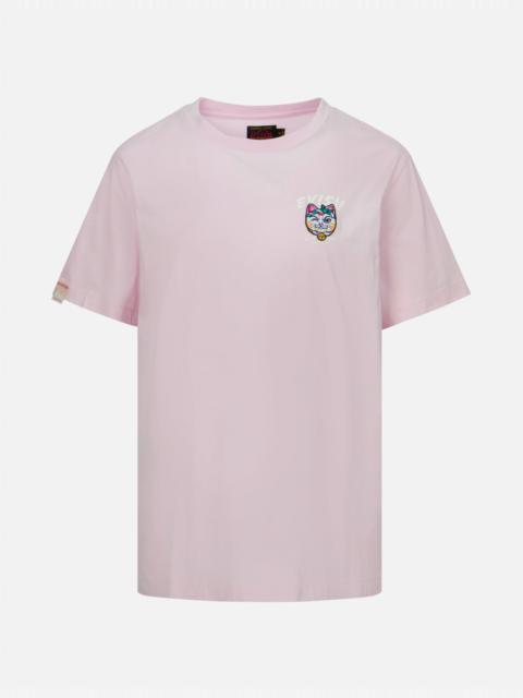 LOGO PRINT AND FORTUNE CAT EMBROIDERY BADGE BOYFRIEND T-SHIRT
