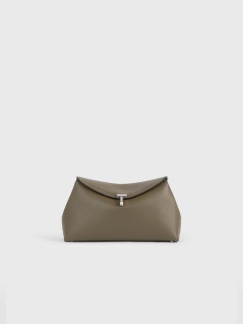 T-lock grained-leather clutch dark taupe