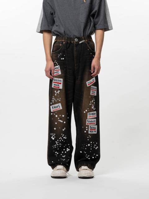 Embellished Sticker Denim Pants