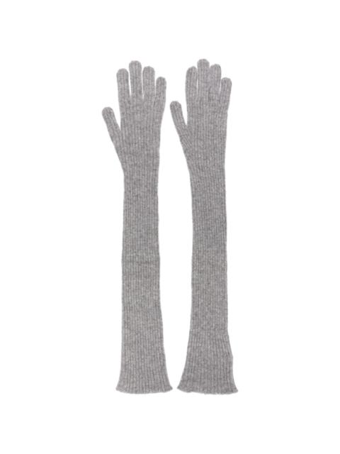 elbow-length ribbed cashmere gloves