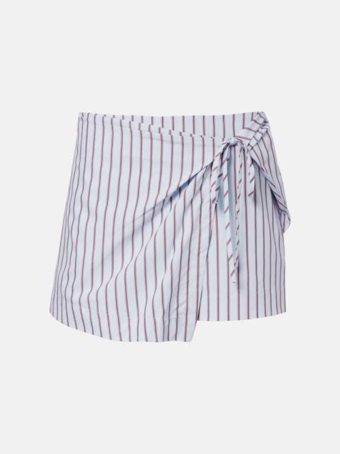 Pinstripe cotton-blend wrap skirt