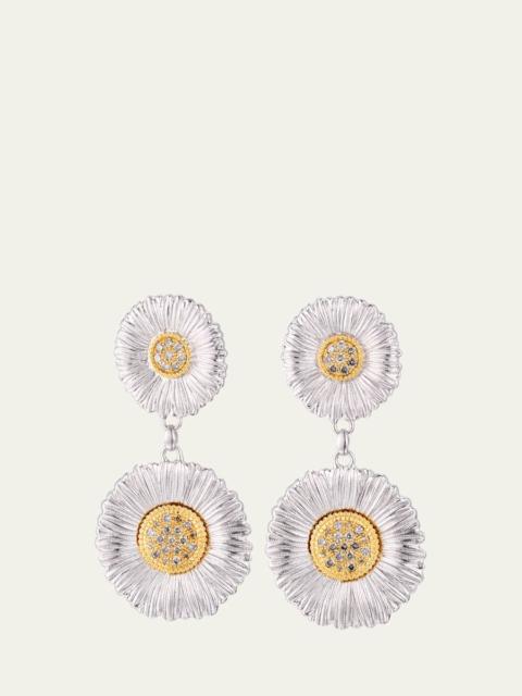 Blossoms Daisy Sterling Silver and 18K Yellow Gold Diamond Pendant Earrings, 7cm