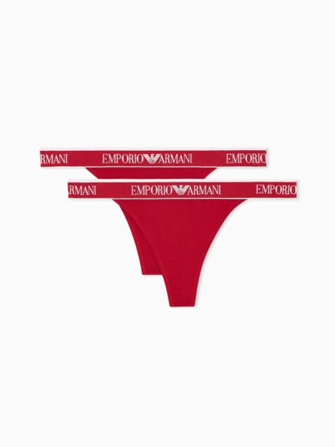 TWO-PACK OF ASV ICONIC ORGANIC-COTTON THONGS WITH LOGO WAISTBAND