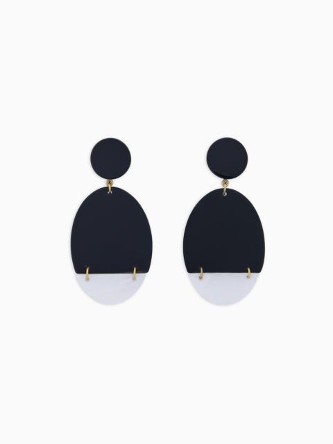TWO-TONE RESIN CLIP-ON PENDANT EARRINGS