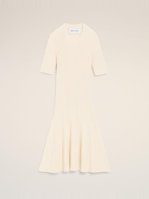 WHITE KNIT MINI GODET DRESS