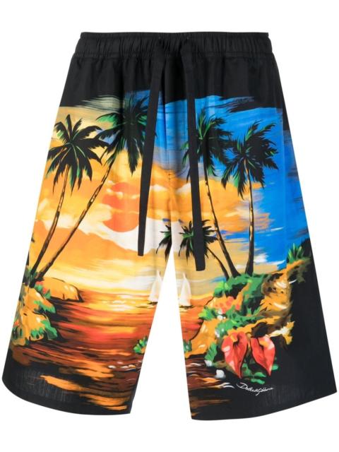 palm tree-print cotton shorts