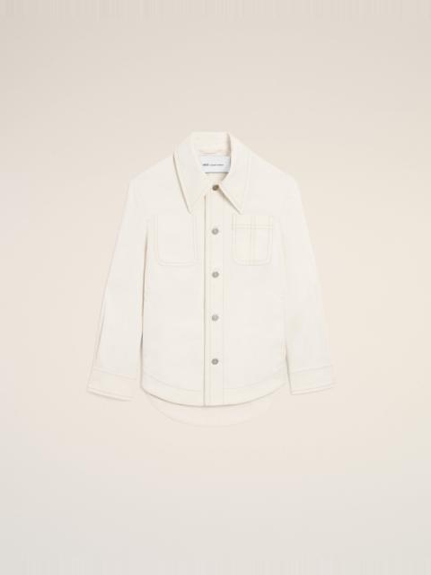 WHITE COTTON WORKER BUTTONED JACKET