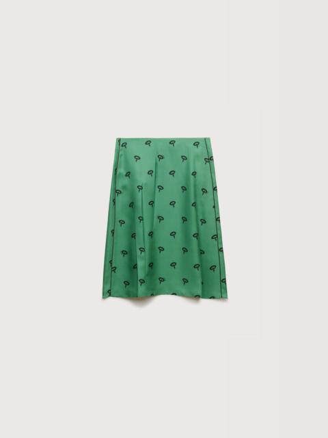 GREEN SILK TWILL MIDI SKIRT WITH FLORAL PRINT