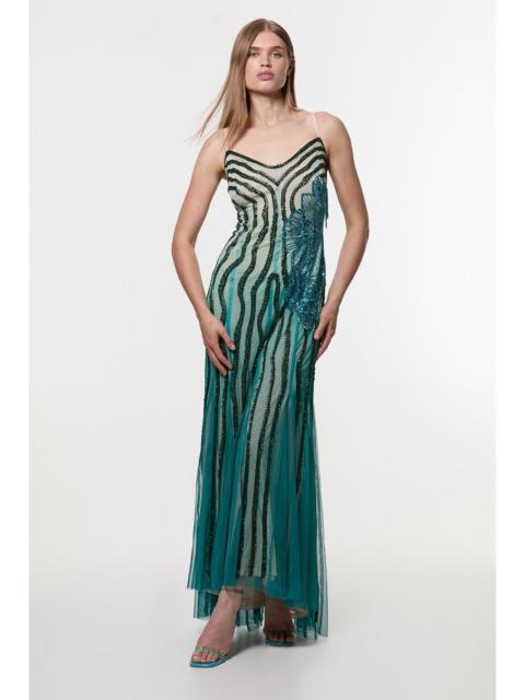 Digital Ophelia Ombre Beaded Strapless Woven Maxi Dress