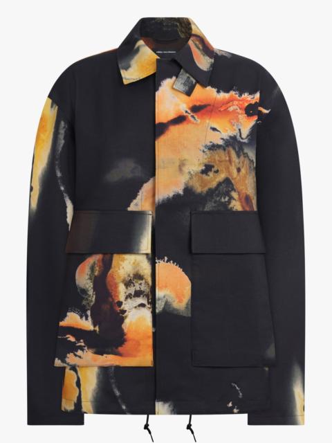 HIGH NECK EARTHY PRINT POCKET DETAIL COACH JACKET | BLACK/MULTI