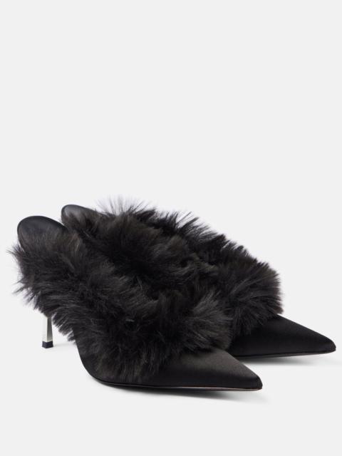 Faux shearling leather mules