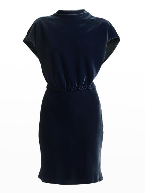 Draped Cap-Sleeve Velvet Dress