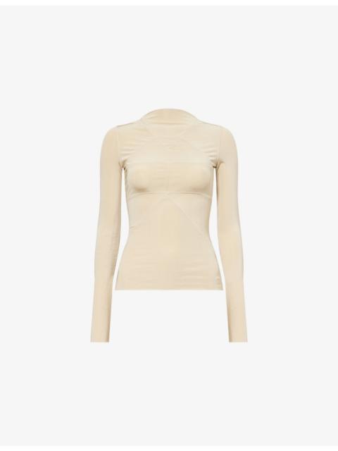 High-Neck Long Sleeve Stretch-Woven Top