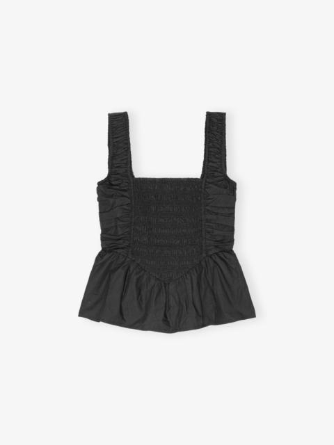 BLACK COTTON POPLIN SMOCK STRAP TOP