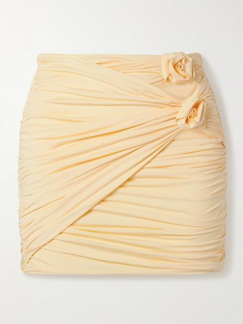 Corda Cutout Appliquéd Ruched Stretch-jersey Mini Skirt