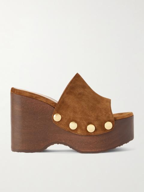 60 Studded Suede Platform Wedge Mules