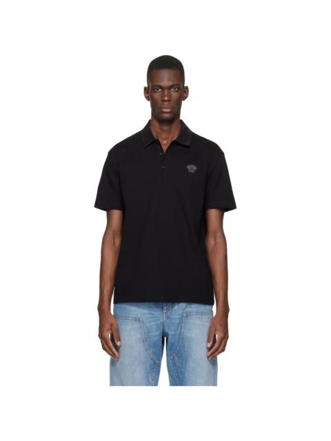 Black Embroidered Cotton Piqué Polo