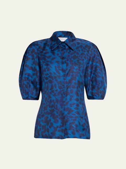 Sansi Leaf-Print Silk Twill Top