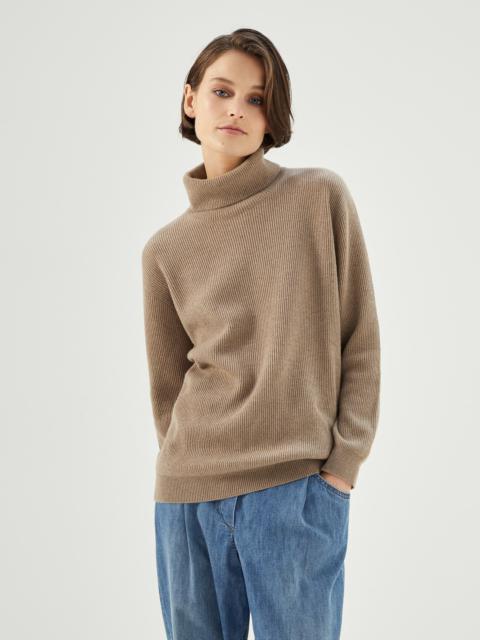 Cashmere English rib turtleneck sweater with monili