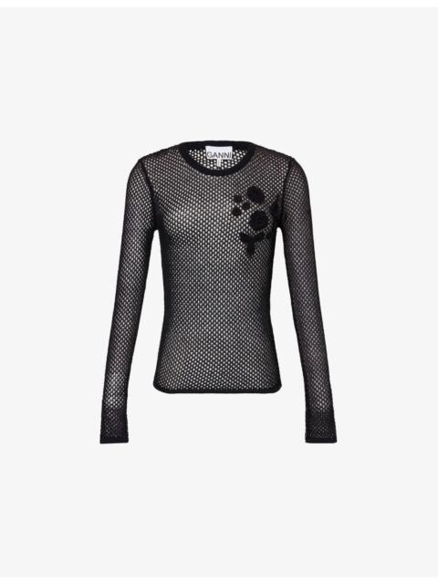 Embroidered Crochet-Knit Cotton Top