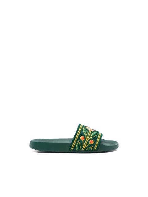 floral-embroidered slides