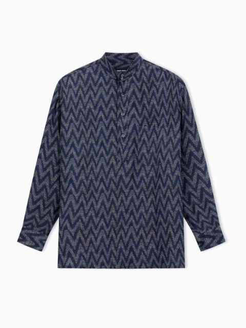 ASV CHEVRON-PRINT VISCOSE AND SILK POLO SHIRT