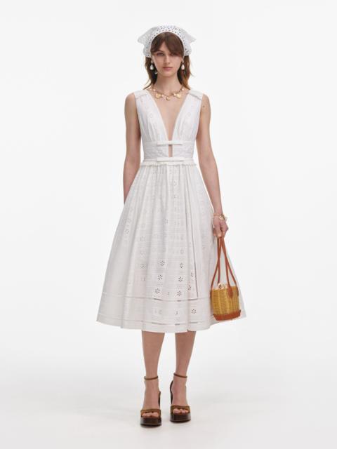 White Cotton Broderie Midi Dress