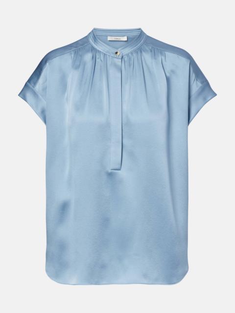 Gathered silk satin blouse