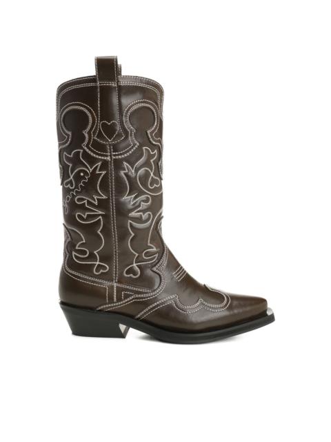 leather embroidered boots