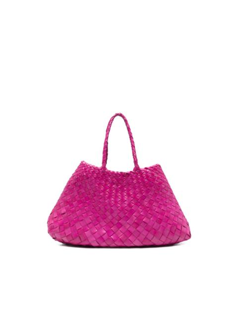 leather woven top-handle tote bag