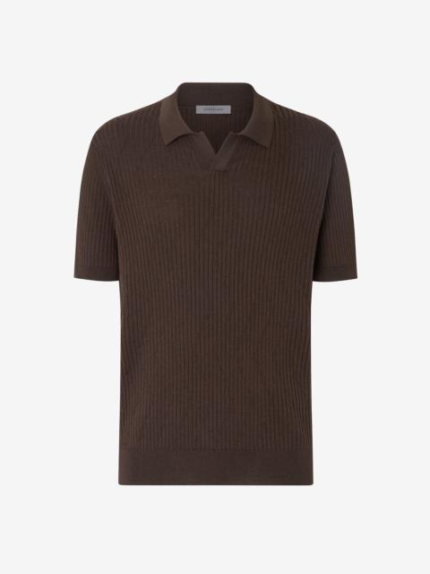 Brown buttonless silk and organic cotton polo shirt