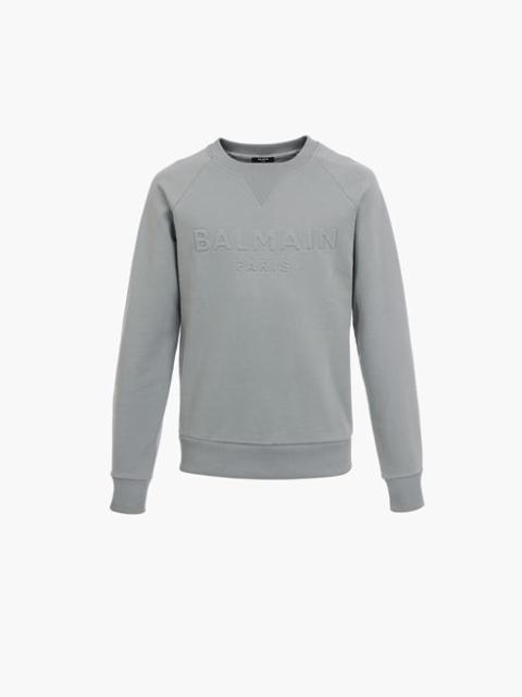 Gray cotton sweatshirt with embossed Balmain logo