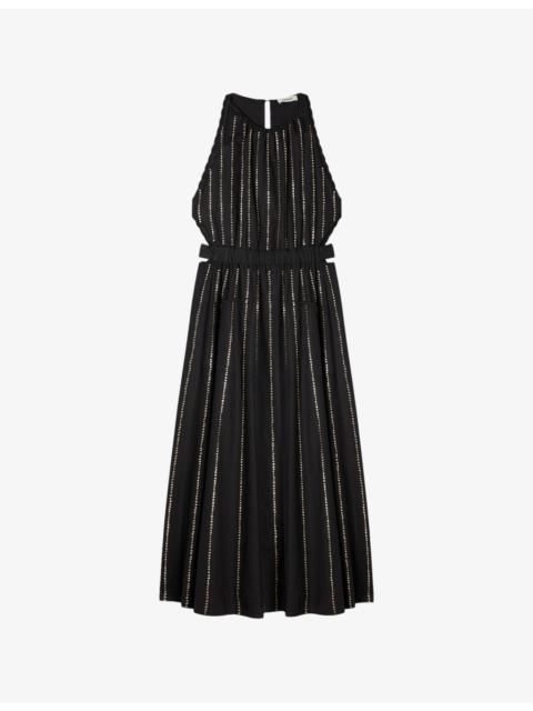 Rhinestone Cut-Out Cotton Maxi Dress