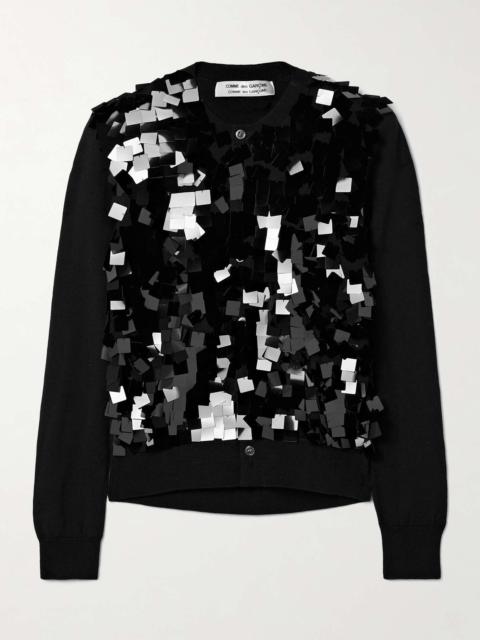 Pailette-embellished wool cardigan