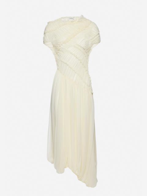 Ruched muslin midi dress in cream