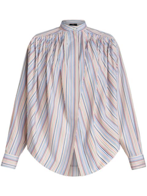 striped gathered cotton blouse