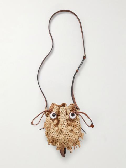 Blowfish leather-trimmed raffia shoulder bag Neutral